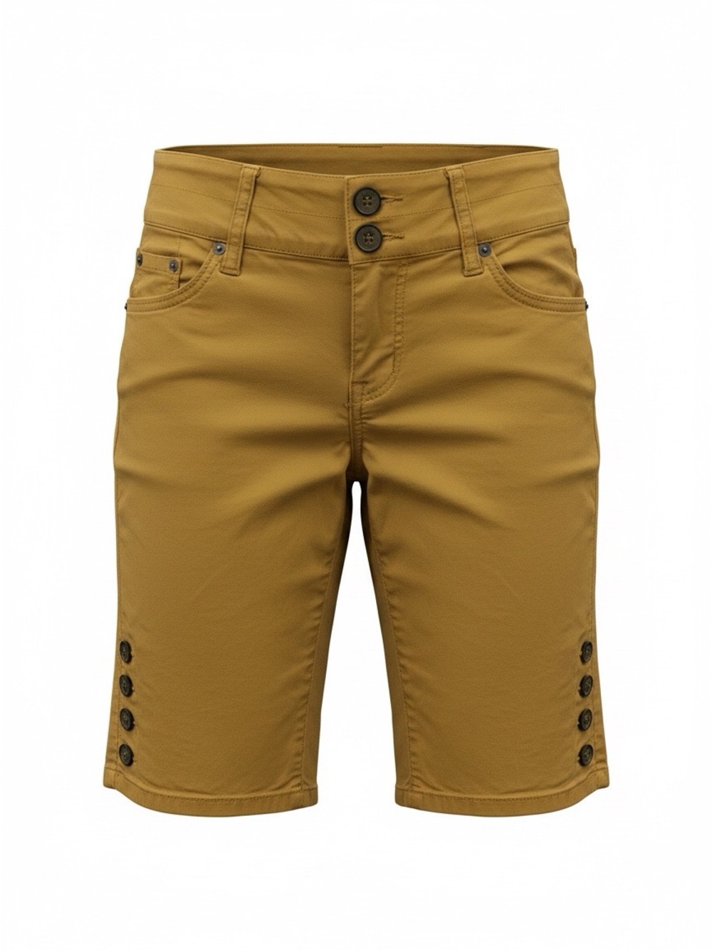 Jolt Mustard Button-Front Bermuda Shorts